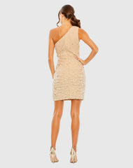 Beige One Shoulder Crystal Drop Dress