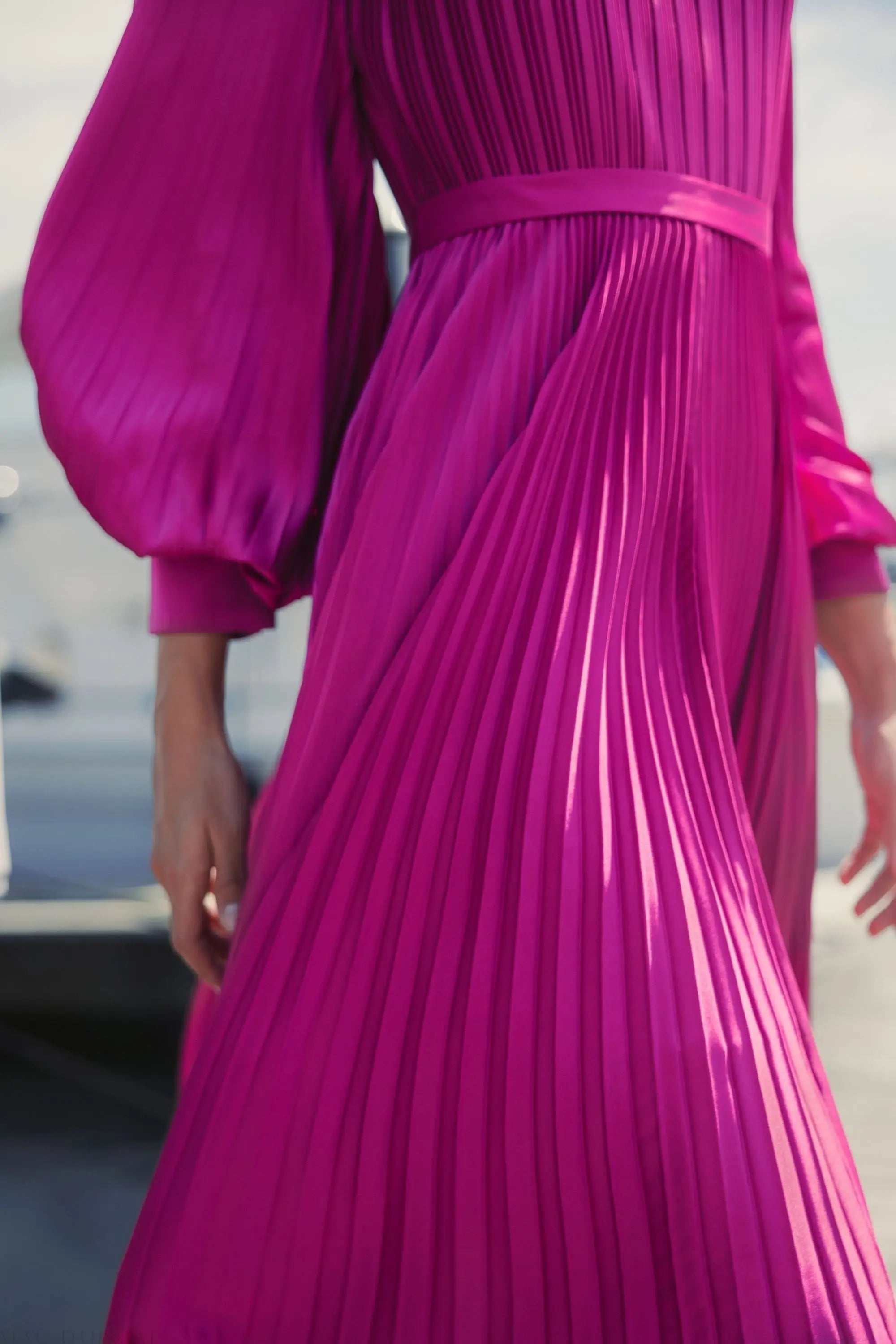 Purple Long Sleeve Pleated Handkerchief Dress