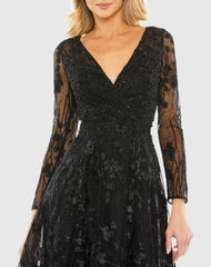 Black Embellished Floral Long Sleeve Dress