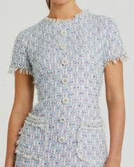 Blue Cap Sleeve Floral Button Detail Shift Dress