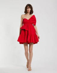 Red Faille Strapless Twist Bow Mini Dress