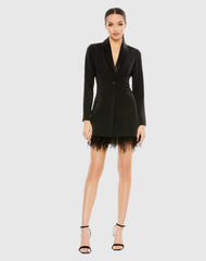 Black Feathered Trim Tuxedo Dress