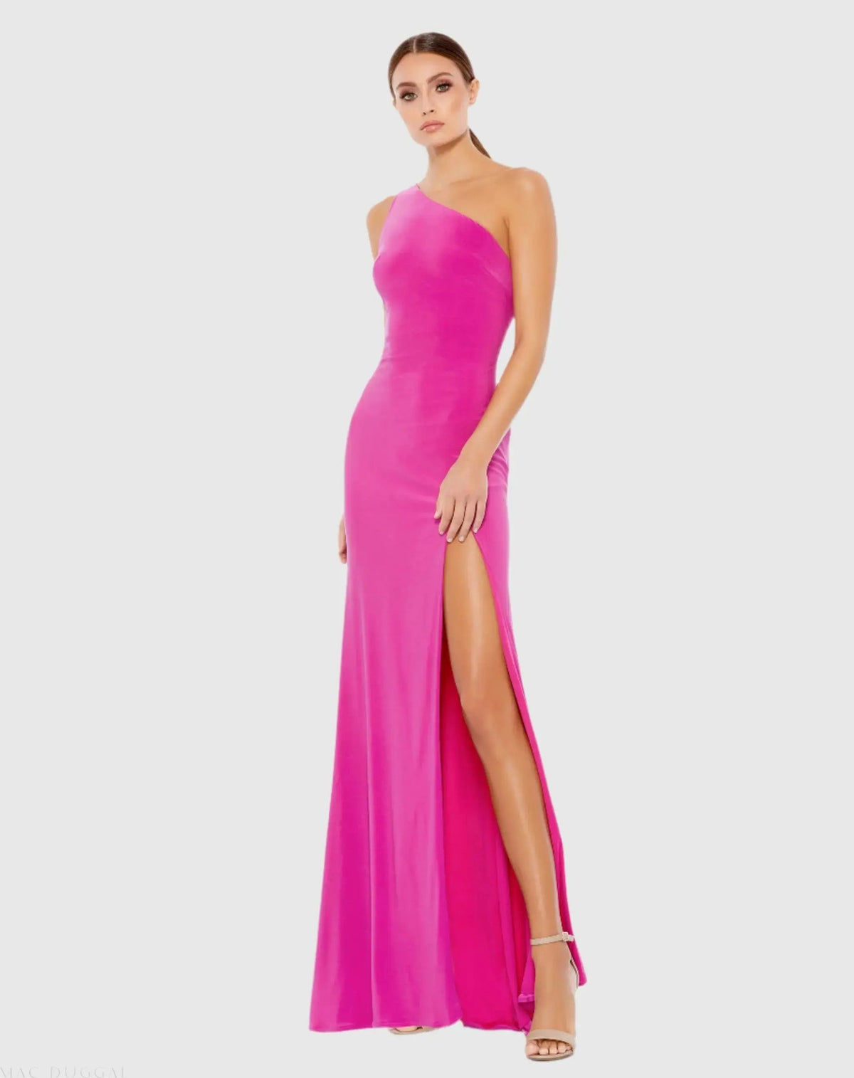 Pink Jersey One Shoulder Draped Back Gown