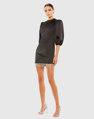 Black Beaded Fringe Hem Mini Dress