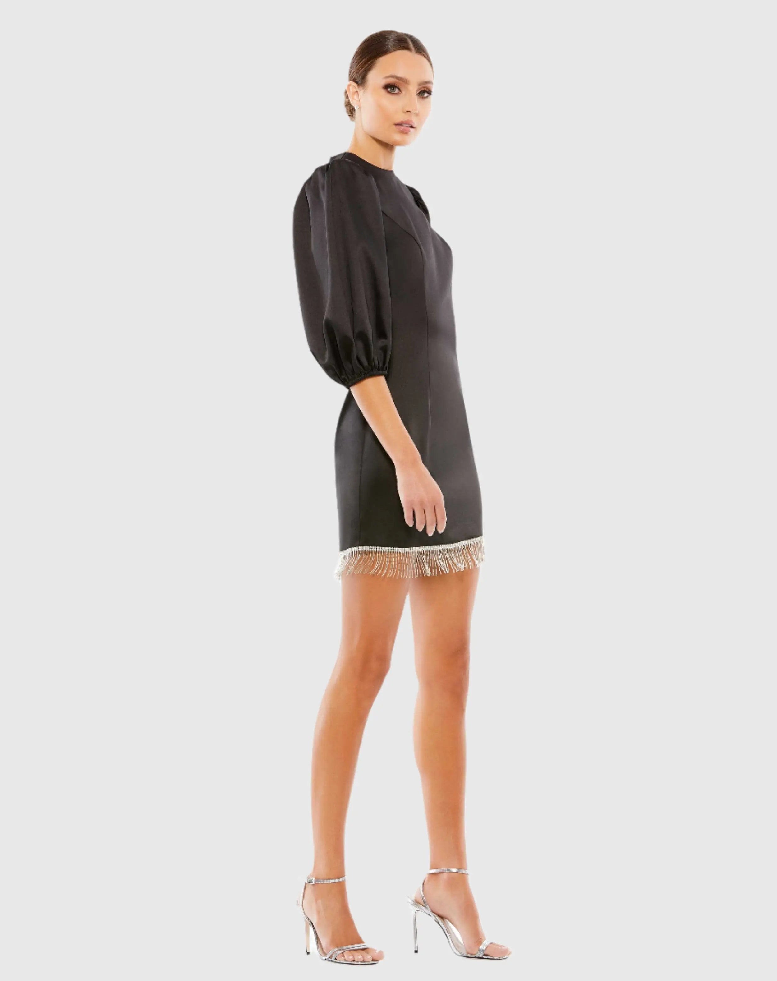 Black Beaded Fringe Hem Mini Dress