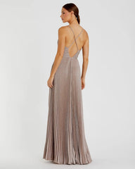 Pink Shimmer Pleated V-Neck Gown