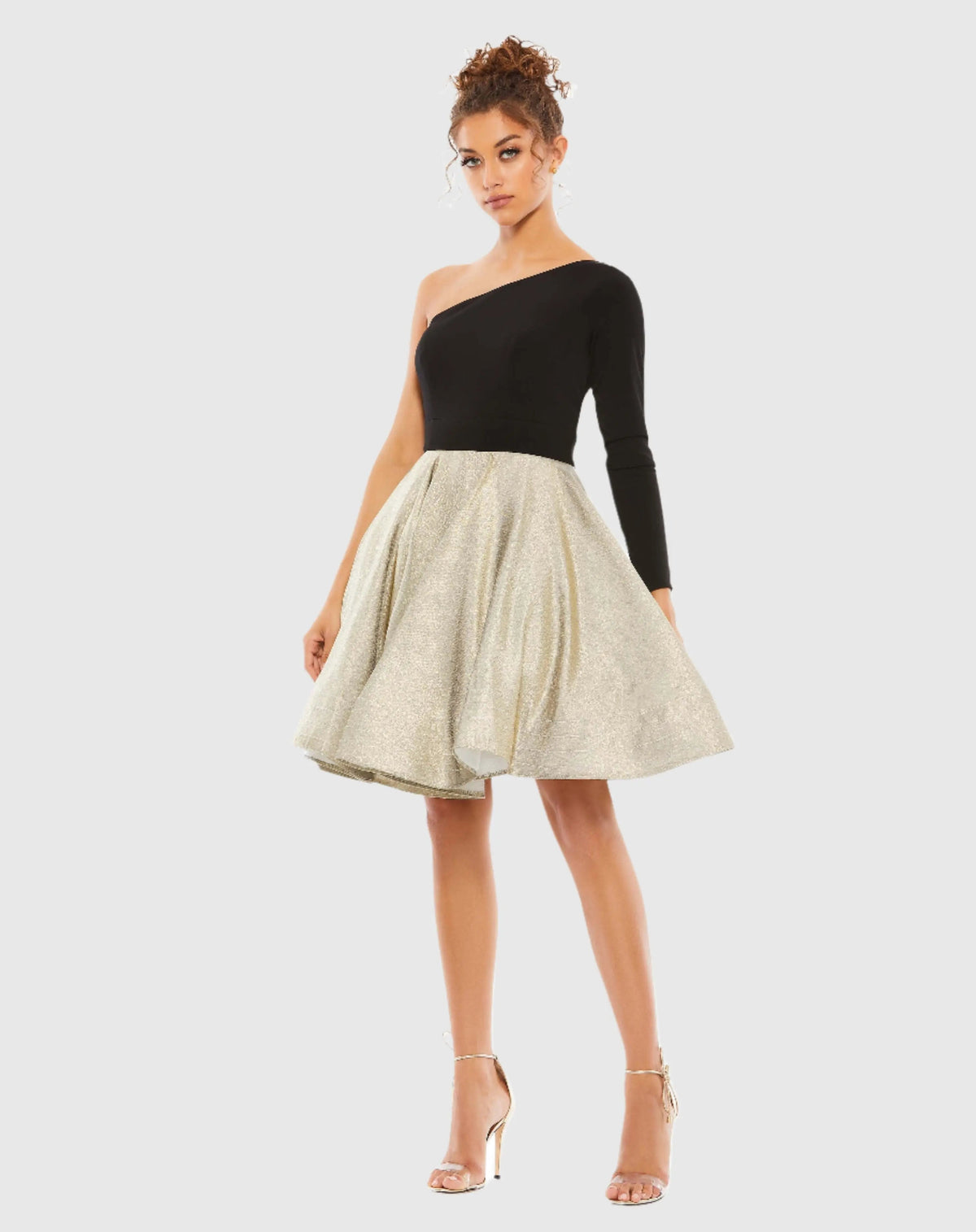 Black and Gold One Shoulder A-Line Dress - FINAL SALE