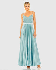 Blue Spaghetti Strap Surplice Top Pleated Dress