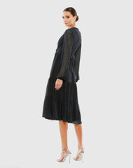 Black Ruched V-Neck Tiered Midi Dress - FINAL SALE