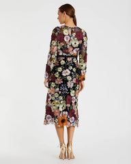 Multicolor Floral Embroidered A-Line Midi Dress