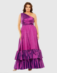 Purple One-Shoulder Tiered Ruffle Hem Evening Gown