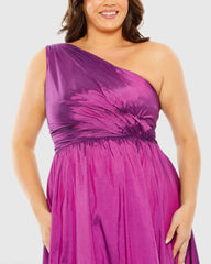 Purple One-Shoulder Tiered Ruffle Hem Evening Gown