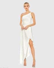White One Shoulder Hi-Low Draped Charmeuse Dress - FINAL SALE