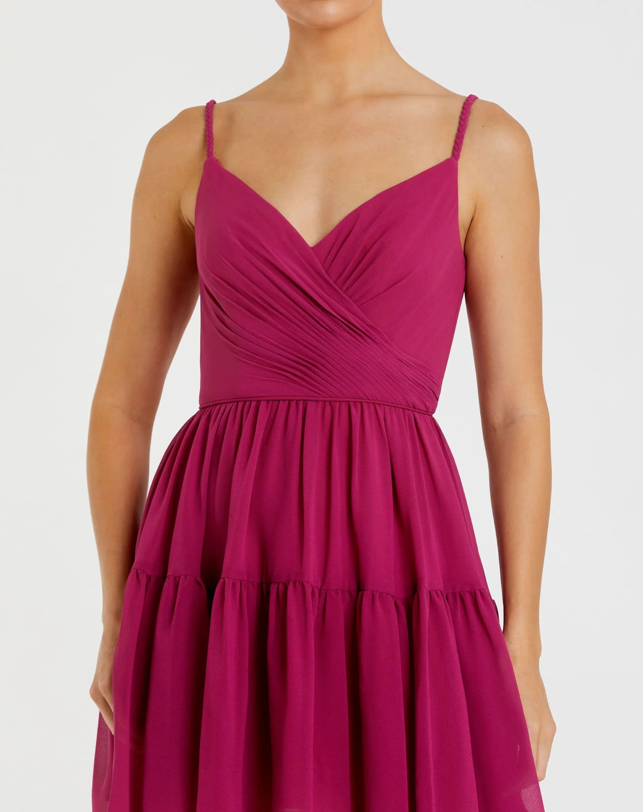Purple Spaghetti Strap Faux Wrap Dress