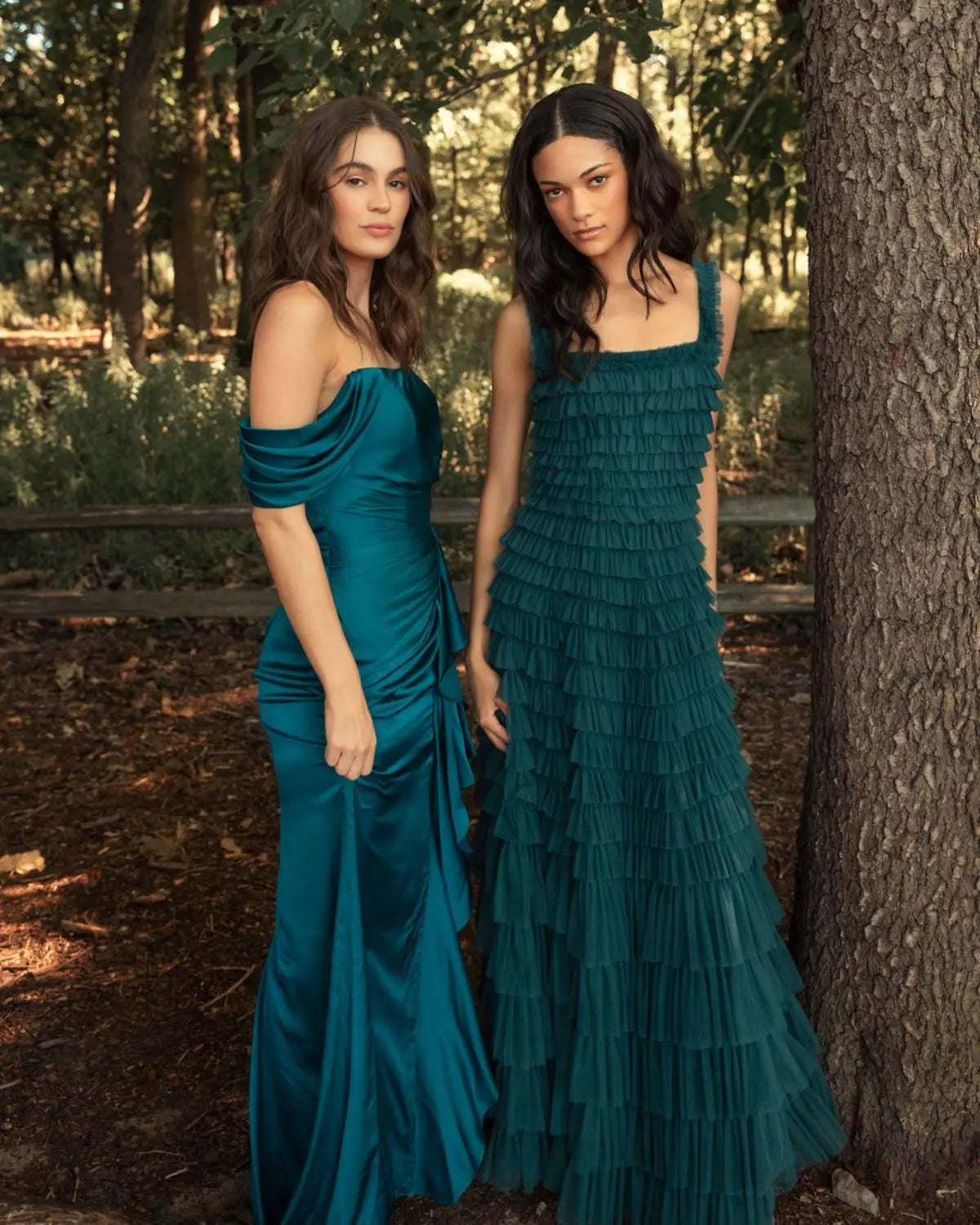 Teal Strapless Ruffle Layered Gown