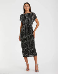 Beaded Cap Sleeve Column Sheath Dress