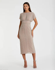 Beaded Cap Sleeve Column Sheath Dress