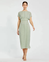 Beaded Cap Sleeve Column Sheath Dress