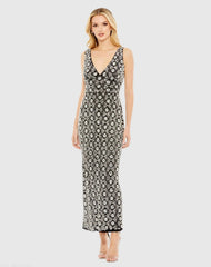 Black Fully Beaded Sleeveless Sheath Dress