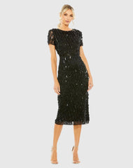 Black High Neck Short Sleeve Embellished Dress