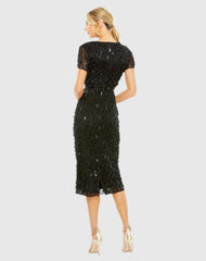 Black High Neck Short Sleeve Embellished Dress