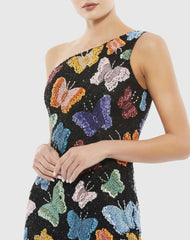 Black Butterfly Sequin Mini Dress