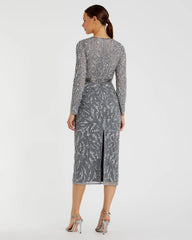 Gray Embellished Illusion Sheath Dress