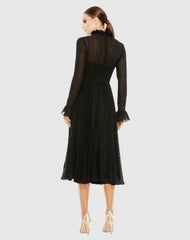 Black Embroidered Long Sleeve Ruffle Dress