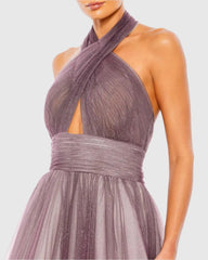 Multicolor Glitter Ombre Halter Neck Ballgown