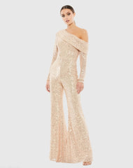 Gold Sequined Drop Shoulder Long Sleeve Jumpsuit