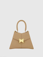 Angular Small Leather Handbag With Gold Hardware