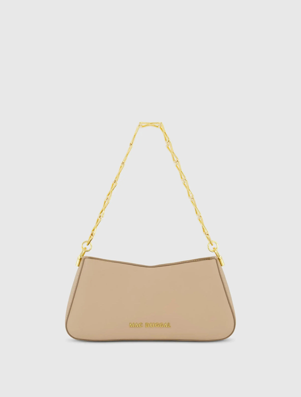 Beige Small Gold Strap Nappa Leather Shoulder Bag