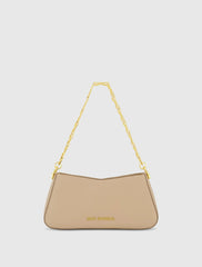 Beige Small Gold Strap Nappa Leather Shoulder Bag