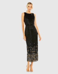 Black High Neck Embellished Sheath Dress