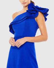 Blue One Shoulder Ruffle Mini Dress