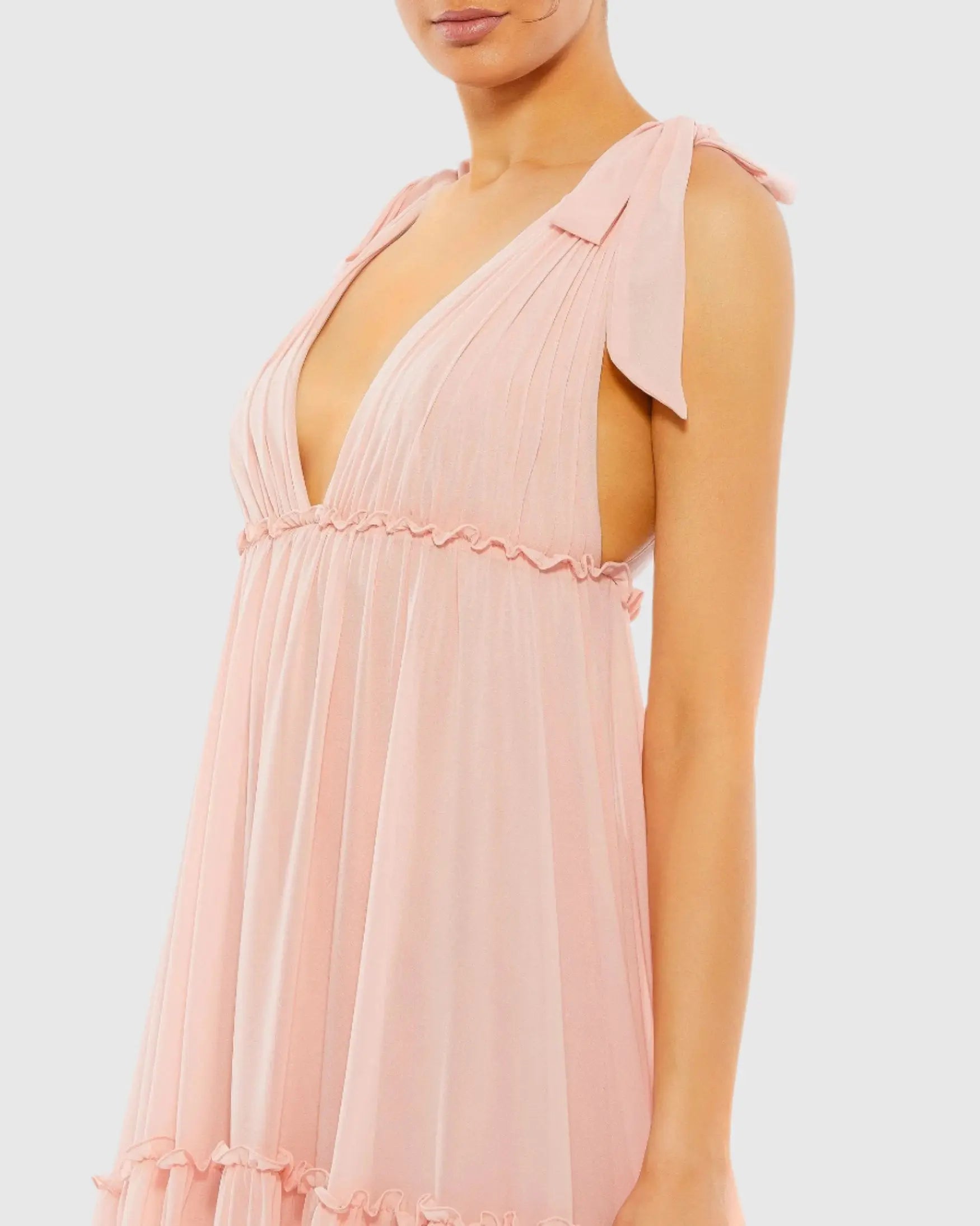 Pink Tiered V-Neck Plunging Maxi Dress - FINAL SALE