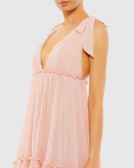 Pink Tiered V-Neck Plunging Maxi Dress - FINAL SALE
