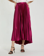 Ankle Length Pleated Satin Skirt