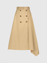 Beige Twill Midi Skirt With Buttons