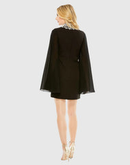 Black Rhinestone Collar Flowy Sleeve Mini Dress