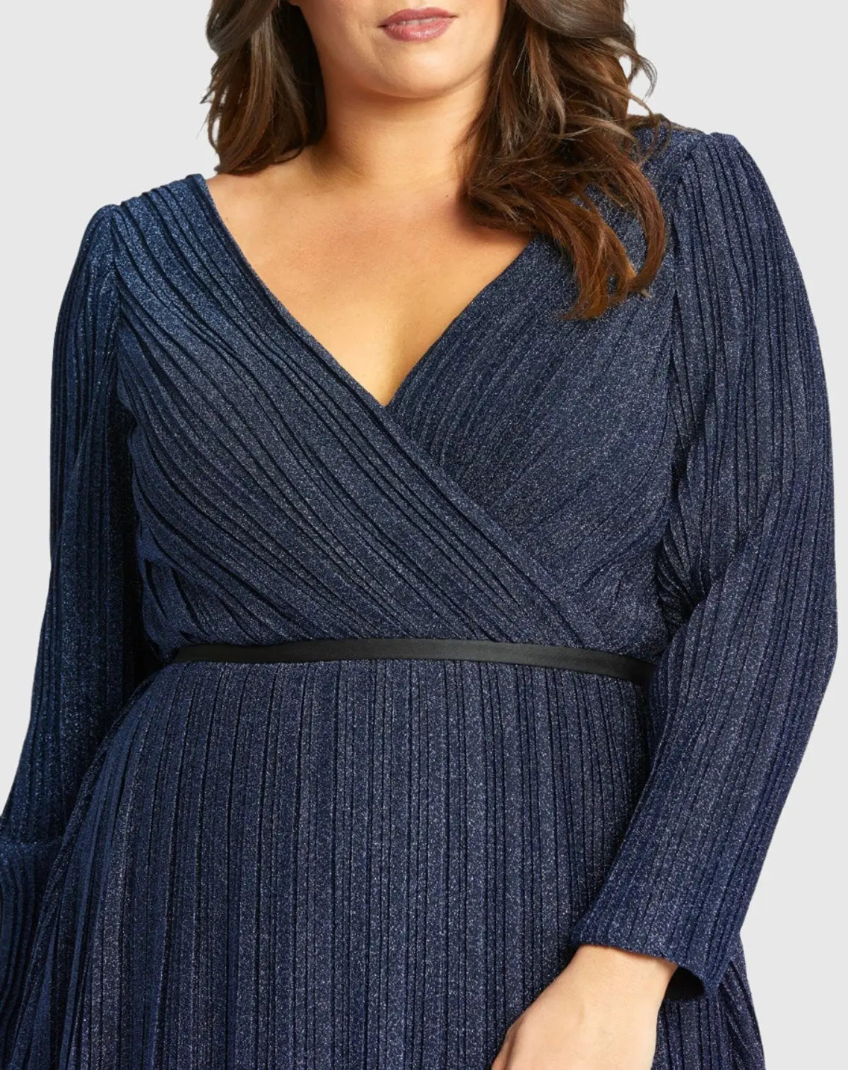 Navy Shimmering V-Neck Evening Gown (Plus)