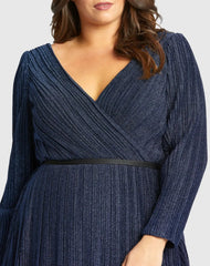 Navy Shimmering V-Neck Evening Gown (Plus)
