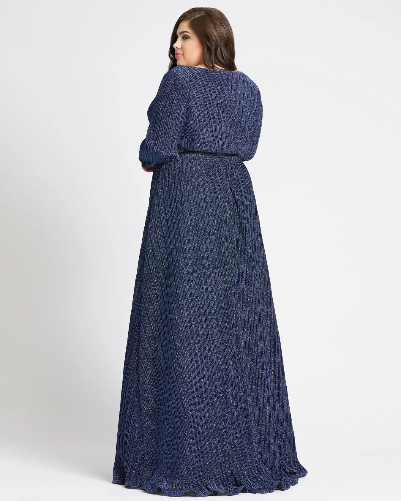 Navy Shimmering V-Neck Evening Gown (Plus)