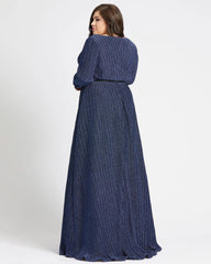 Navy Shimmering V-Neck Evening Gown (Plus)