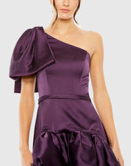 Purple High Low Gown with Statement Bow