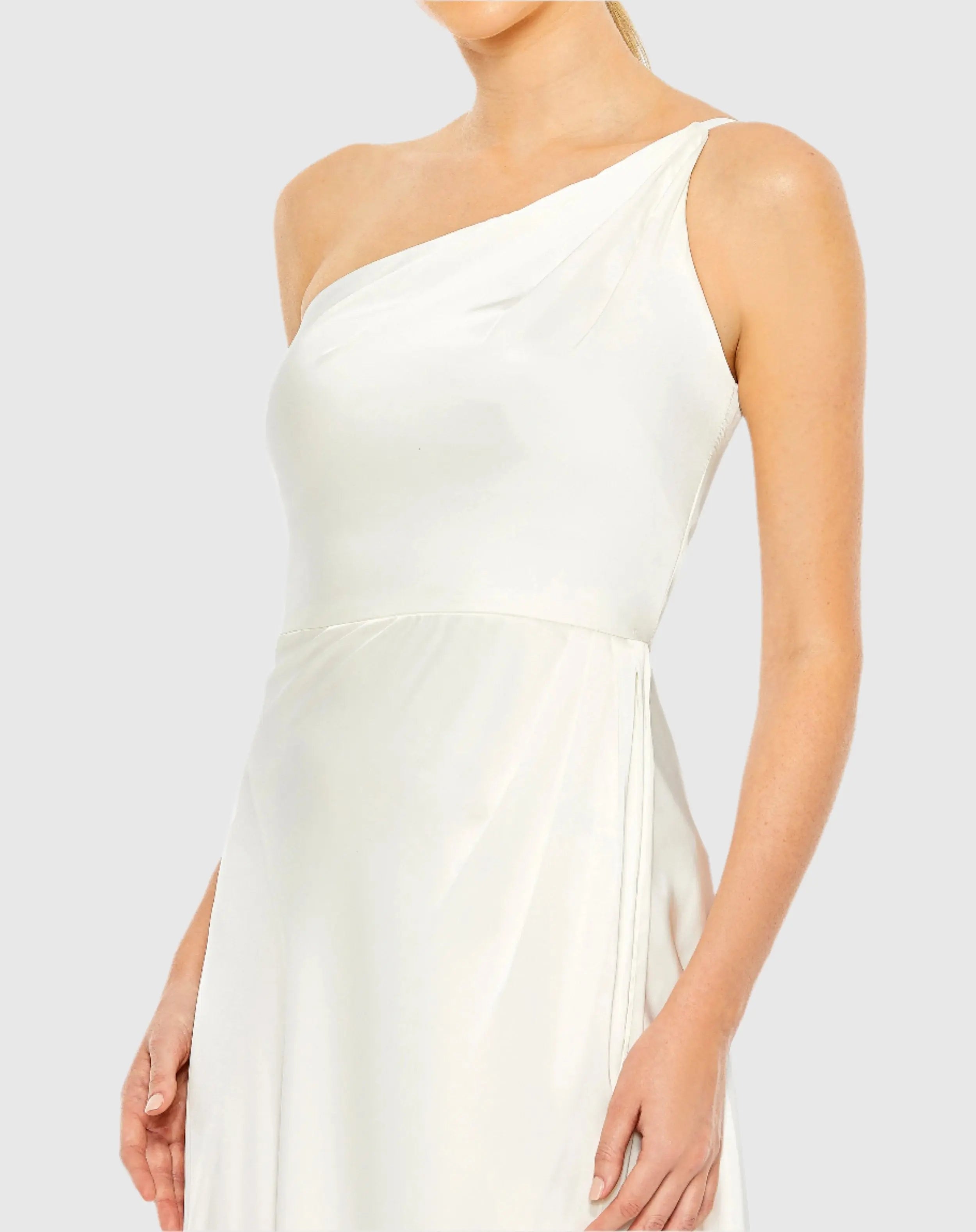 White One Shoulder Hi-Low Draped Charmeuse Dress - FINAL SALE
