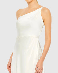 White One Shoulder Hi-Low Draped Charmeuse Dress - FINAL SALE