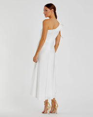 White Satin One Shoulder Midi Dress